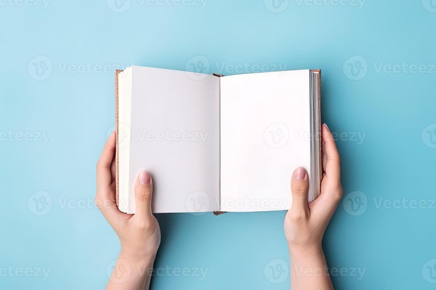 ai generato mani Tenere vuoto libro. creare ai foto