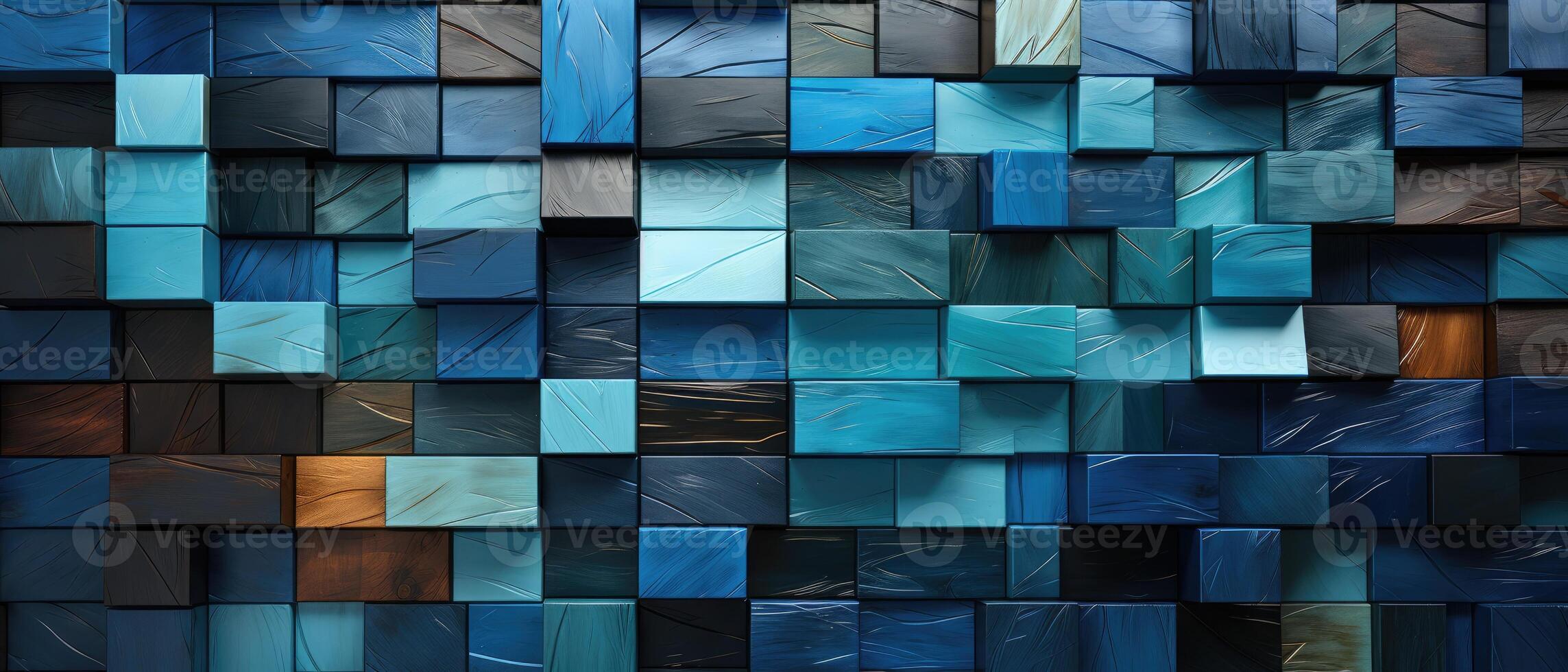 ai generato travolgente astratto struttura in mostra lucido blu di legno smaltato deco mosaico piastrelle, aggiungendo fascino per qualunque superficie, ai generato. foto