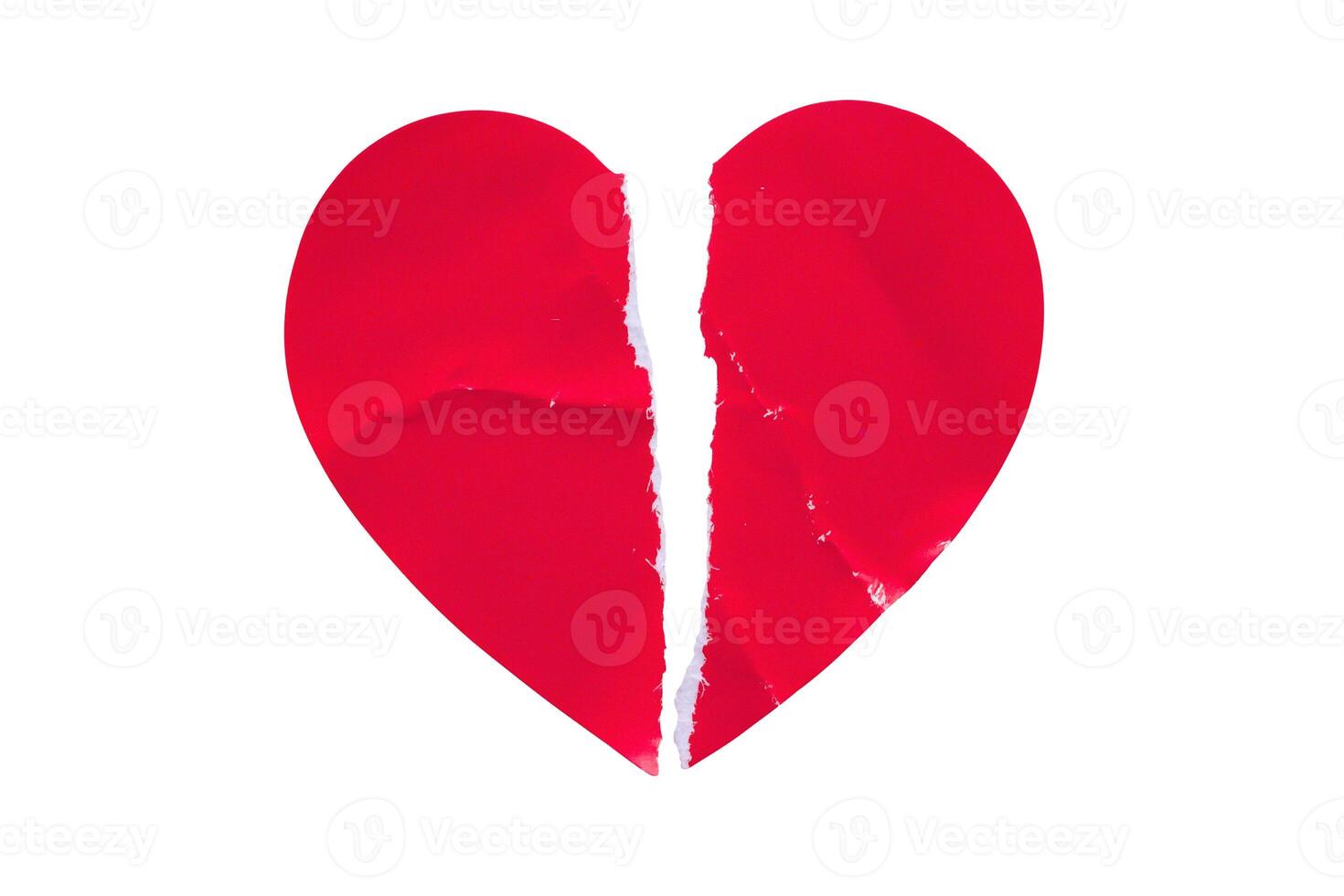 rosso colore rotto cuore forma etichetta isolato su bianca sfondo foto