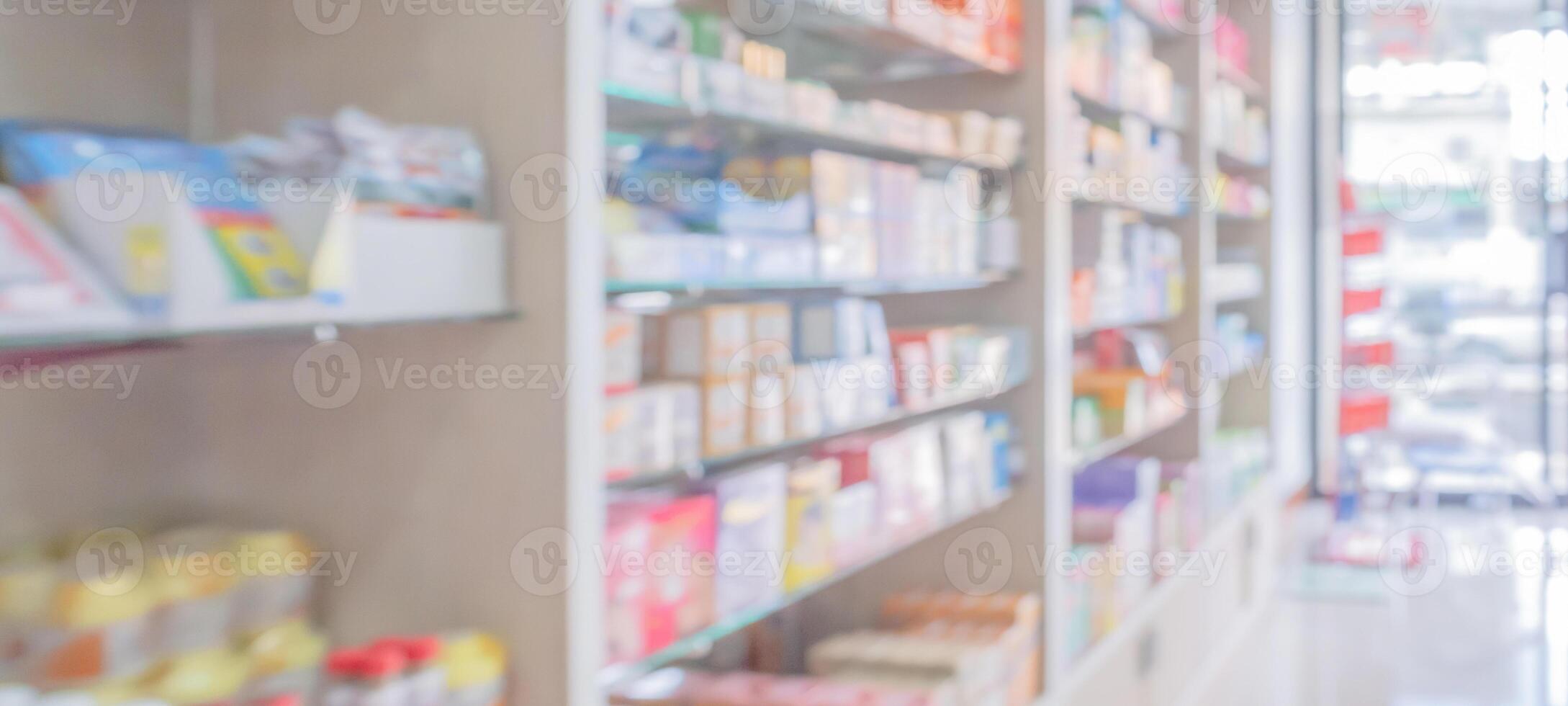 farmacia farmacia scaffali interno sfocato astratto sfondo foto