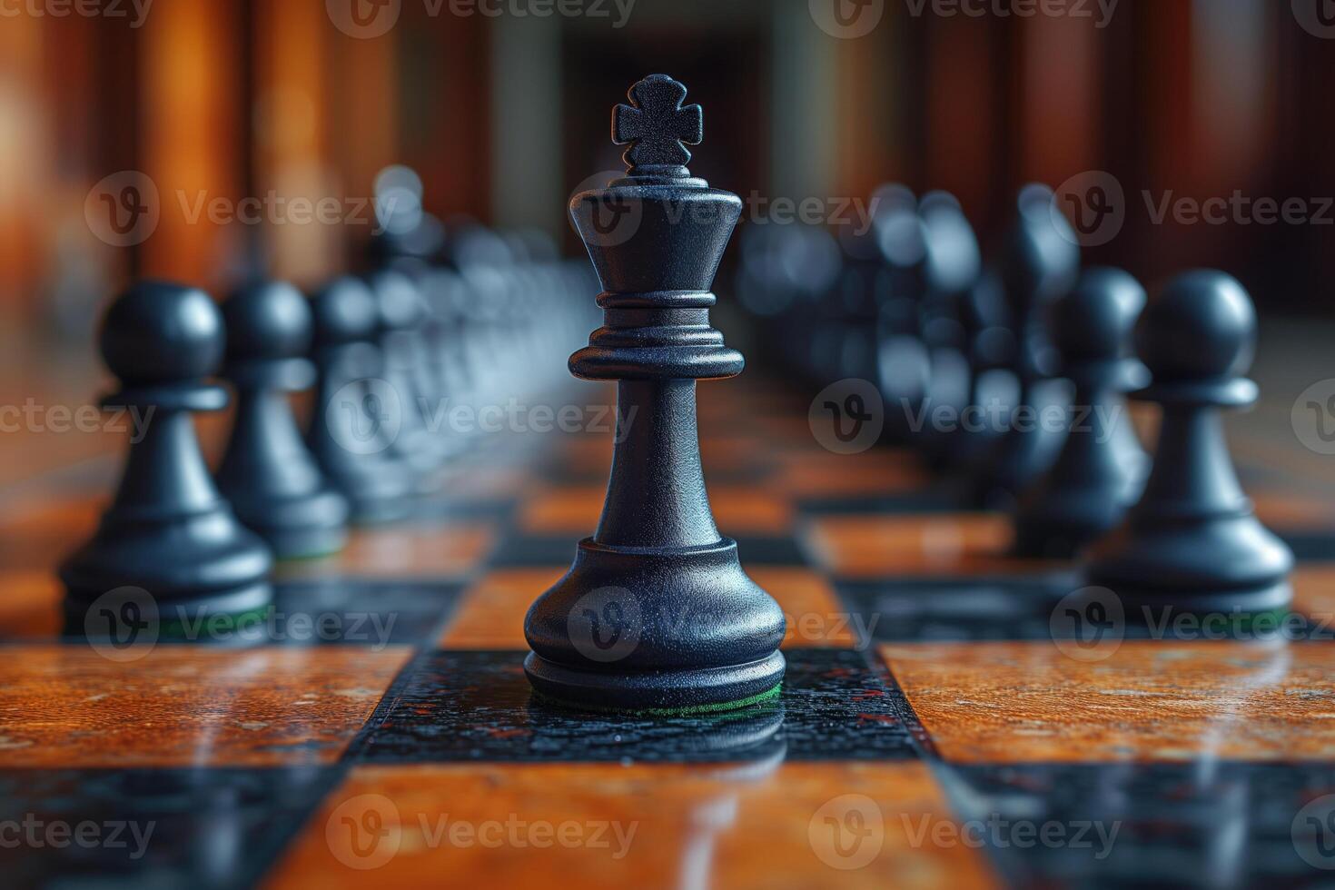 ai generato nero e bianca scacchi figure tavola in posa nel il davanti foto