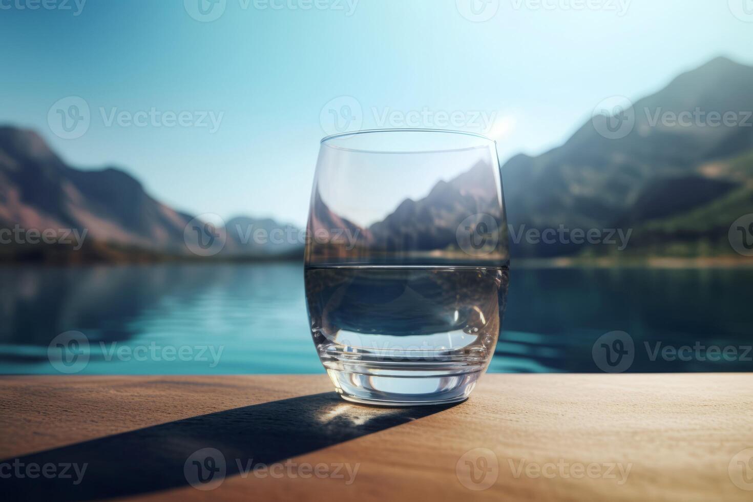 ai generato bicchiere con chiaro minerale alpino acqua. creare ai foto