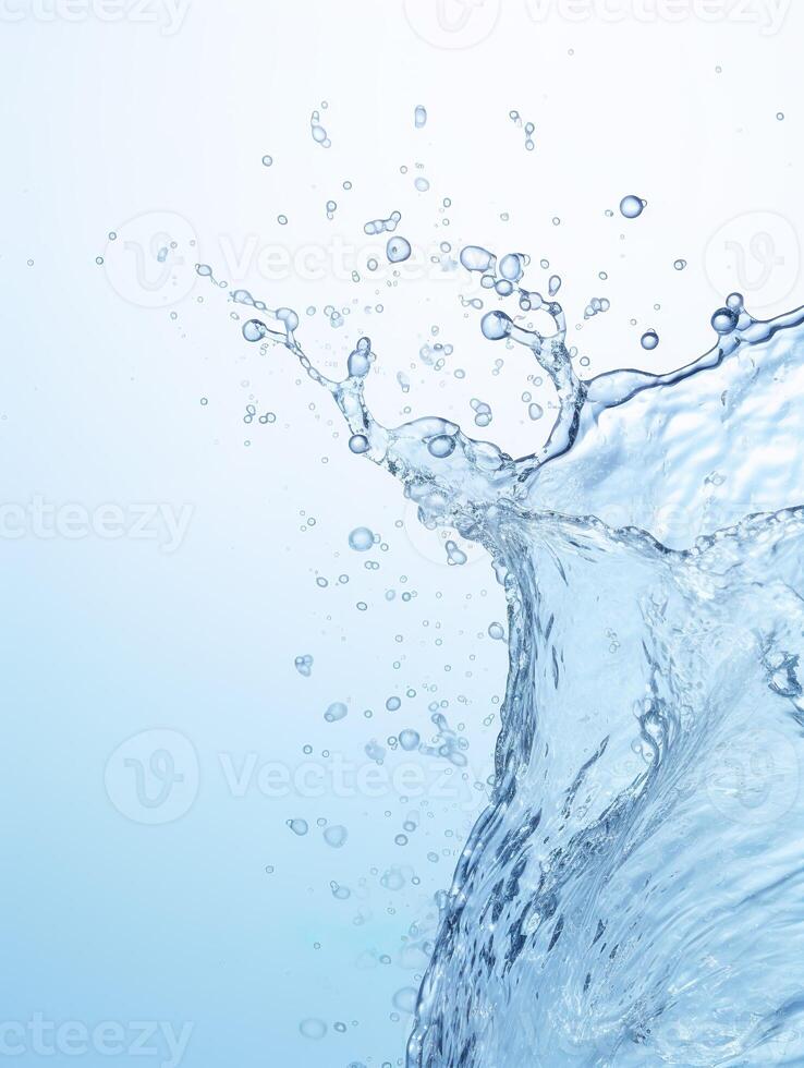 ai generato spruzzo acqua blu sfondo, bellissimo bolle spruzzi e gocce di chiaro acqua. foto