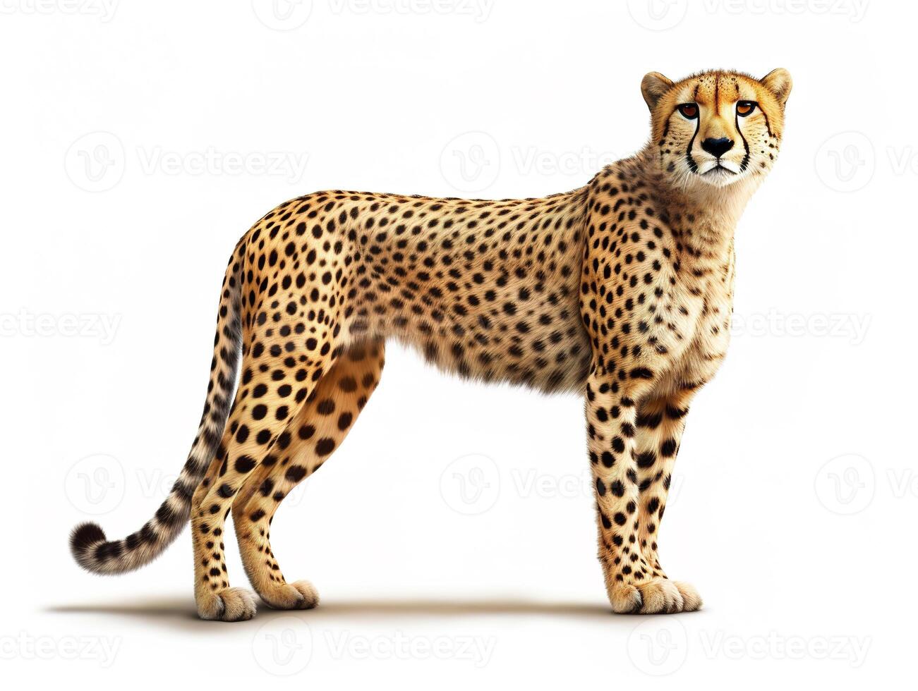ai generato ghepardo pieno lunghezza . bellissimo grazioso africano gattopardo su un' bianca sfondo. foto
