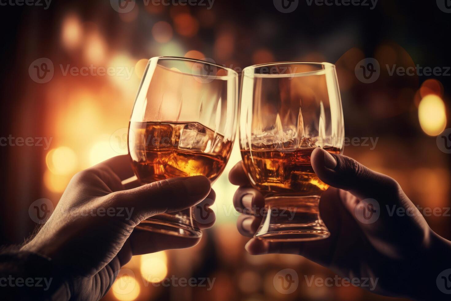 ai generato mani celebrazione crostini whisky occhiali. creare ai foto