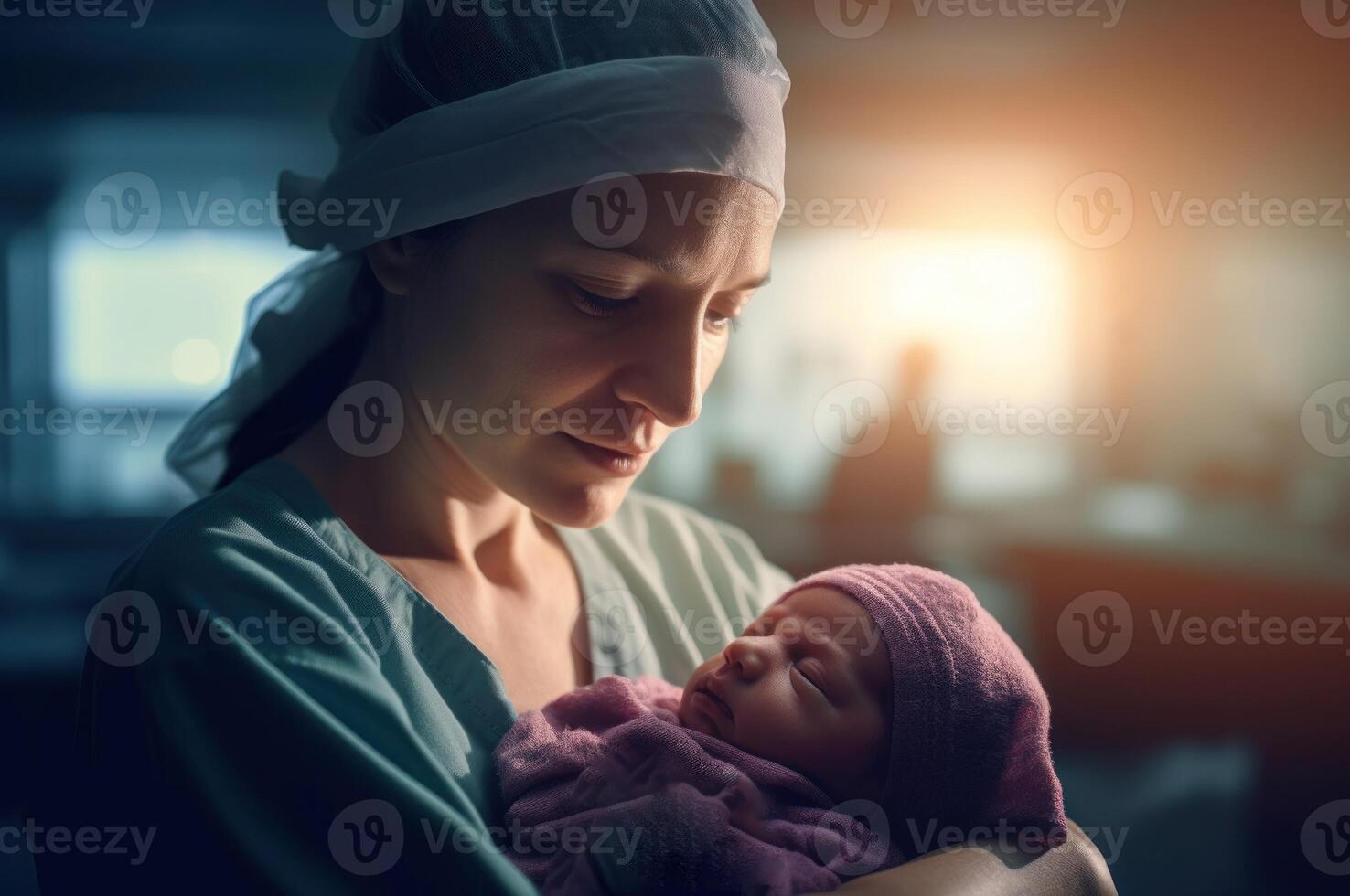ai generato infermiera Tenere neonato bambino. creare ai foto