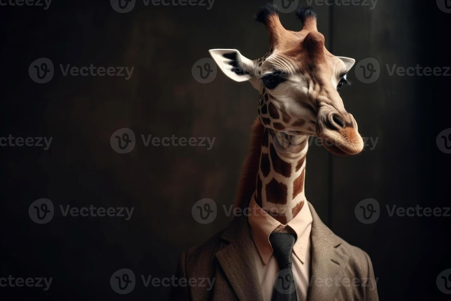 ai generato giraffa direttore vestito nel attività commerciale costume. creare ai foto
