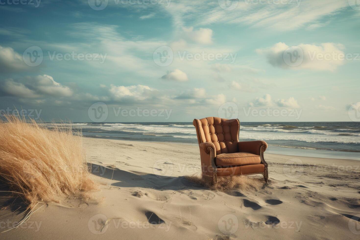 ai generato leggero spiaggia sedie. creare ai foto