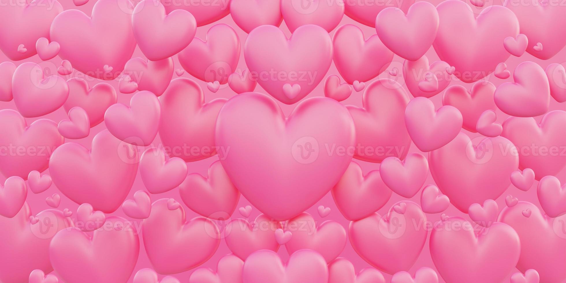 il giorno di san valentino, il concetto di amore, la forma del cuore rosa 3d si sovrappongono sullo sfondo foto