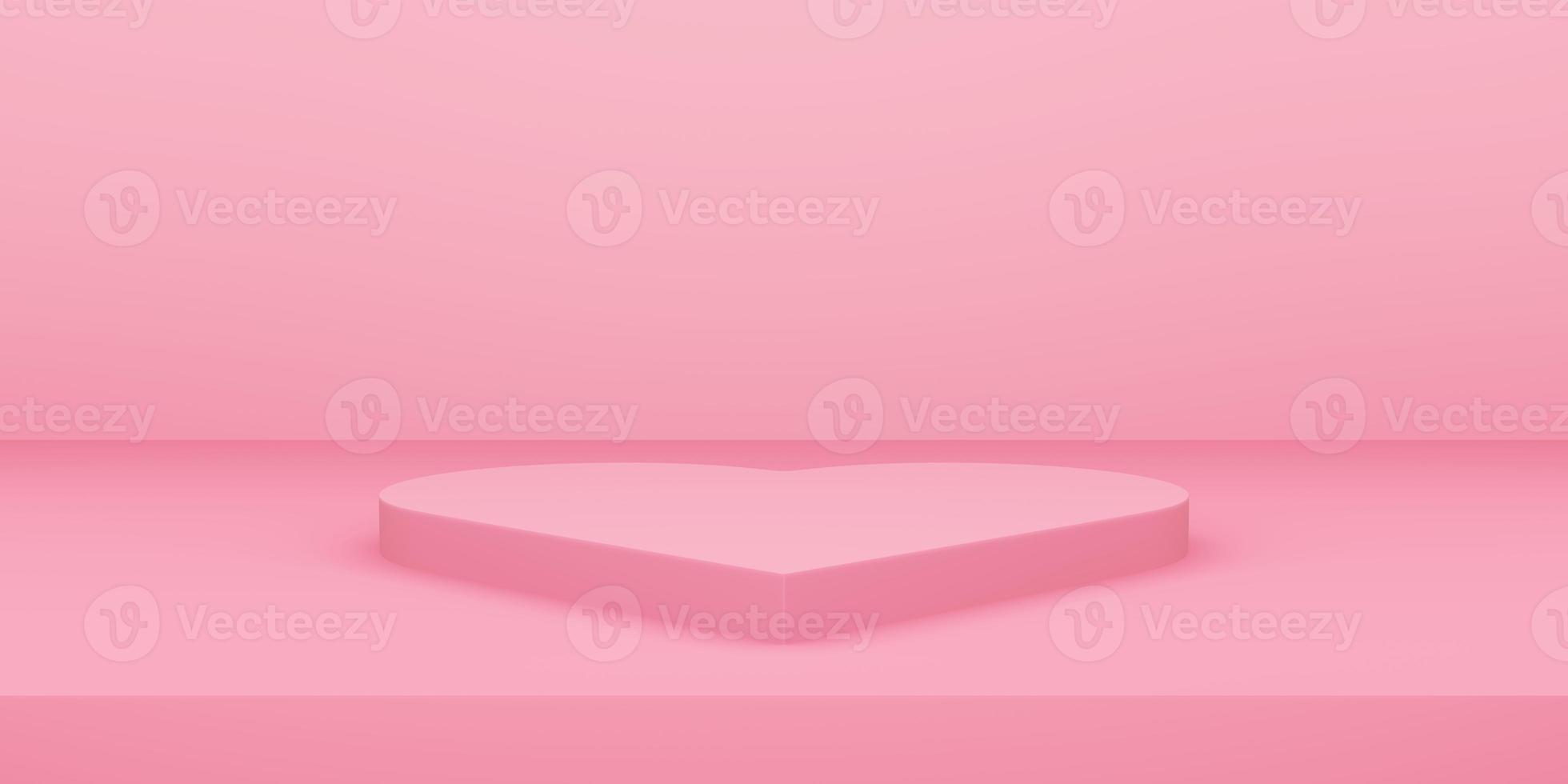giorno di san valentino, 3d di podio a forma di cuore con sala studio vuota rosa, sfondo del prodotto, mockup per display foto
