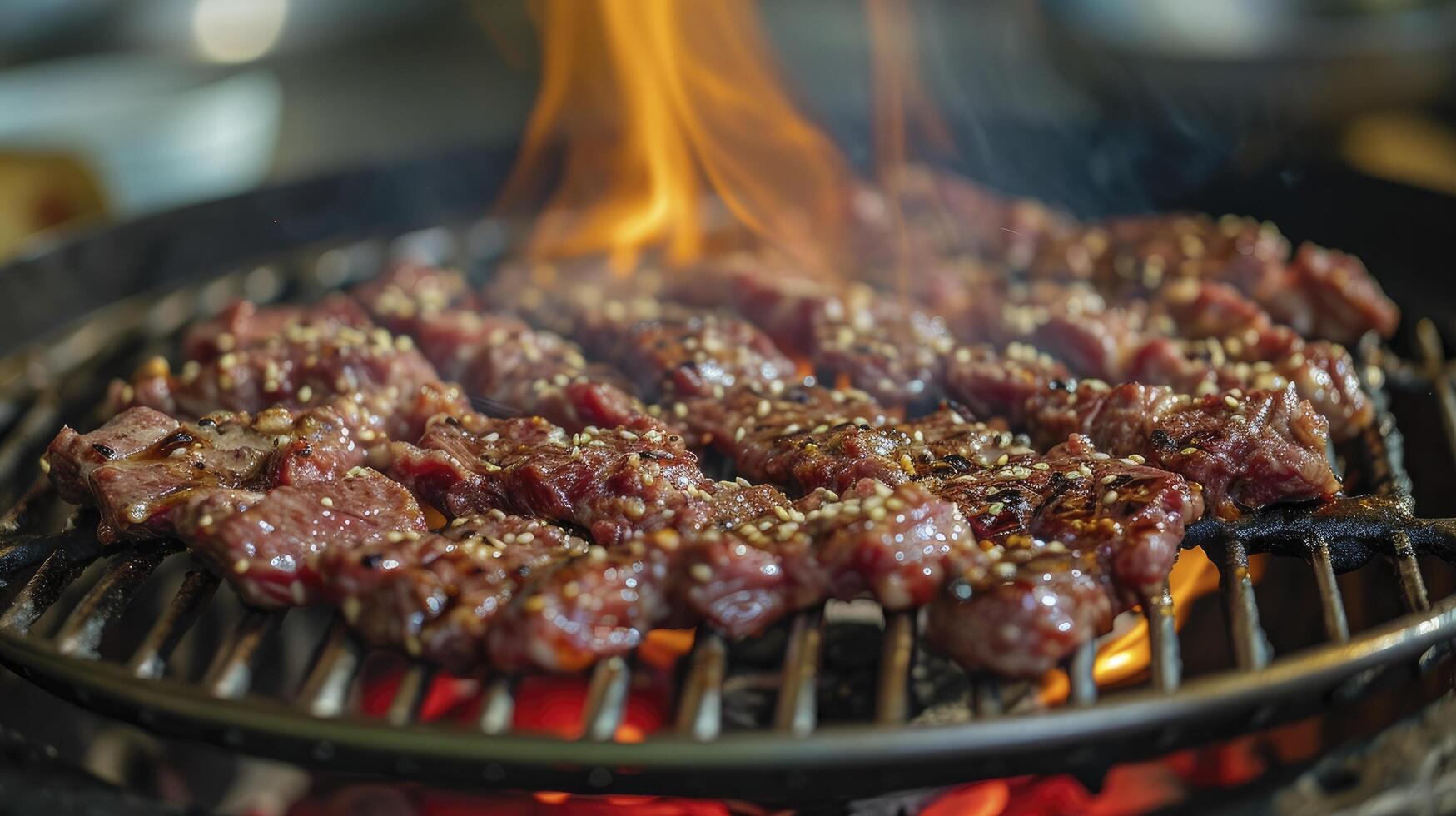 ai generato un' griglia con carne essere cucinato su superiore foto