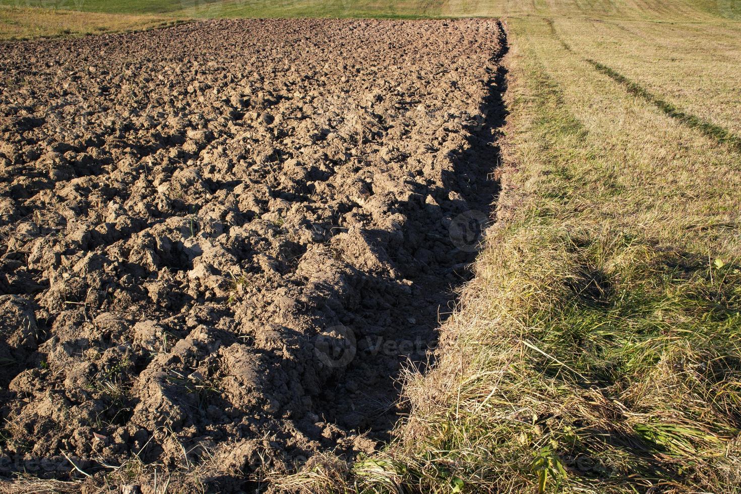 campo arato autunnale e prato foto