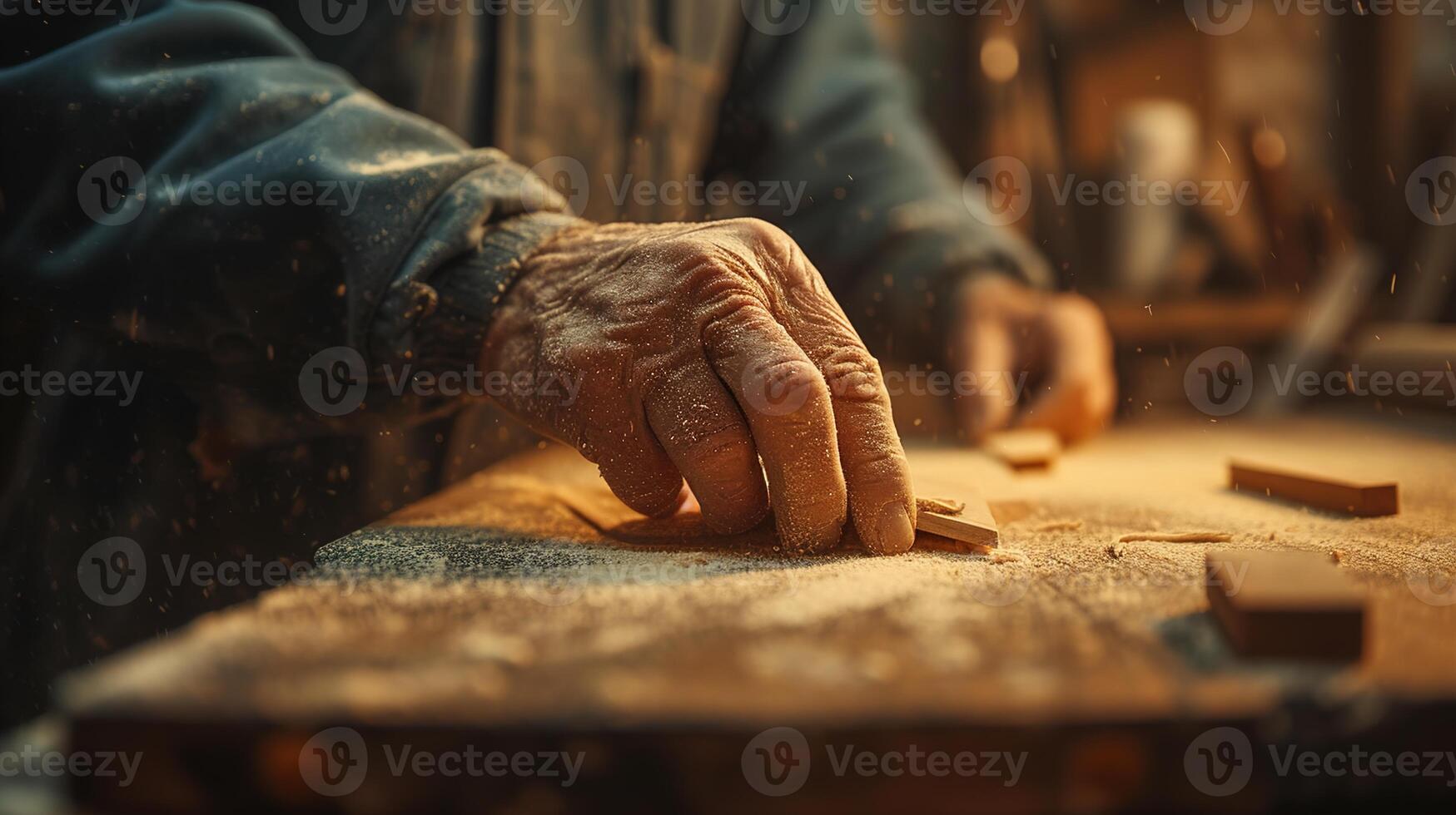 ai generato operatore di parole, artigianato, delicato lavoro manuale nel sculture in legno catturato nel il caldo splendore di pomeriggio leggero entro un' tradizionale laboratorio foto