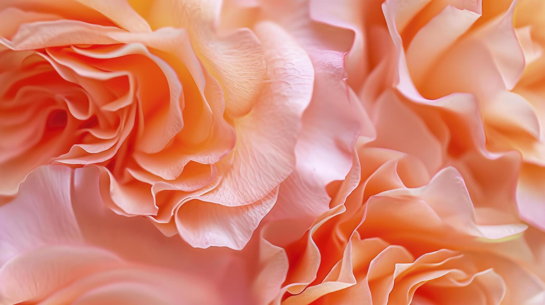 ai generato un' avvicinamento foto rivelatrice il delicato petali e intricato bellezza di un' rosa modello nel morbido pesca toni