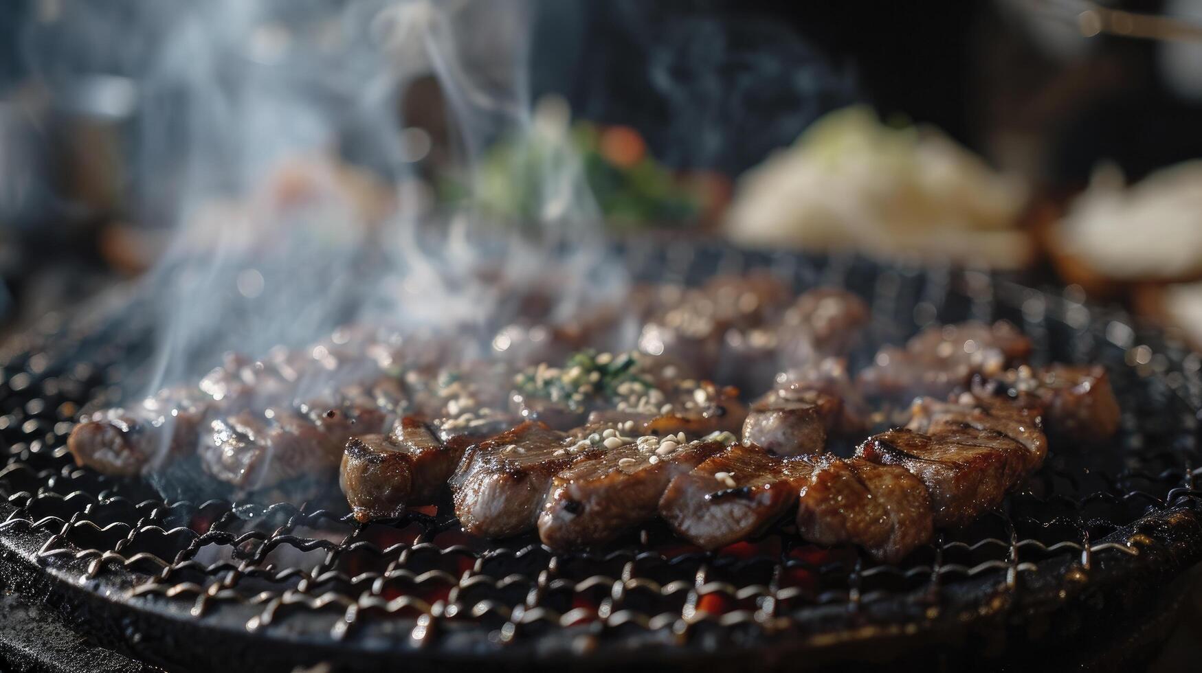 ai generato un' griglia con carne essere cucinato su superiore foto