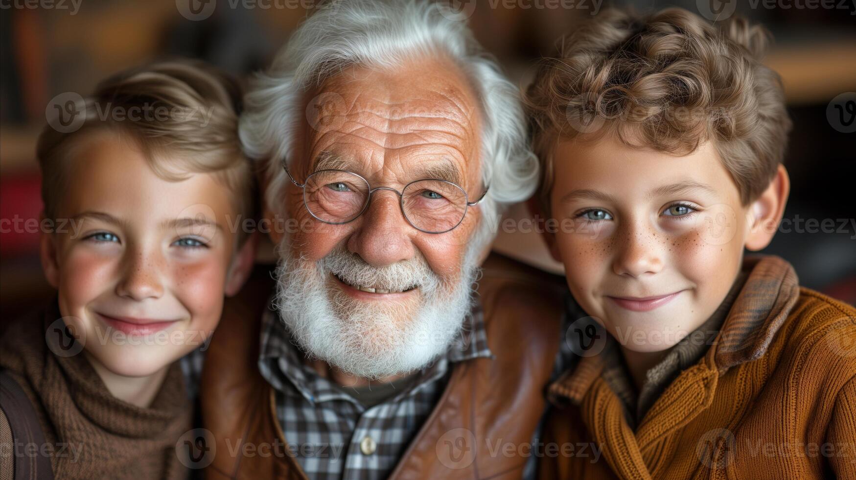 ai generato più vecchio uomo e Due giovane ragazzi poste per immagine foto