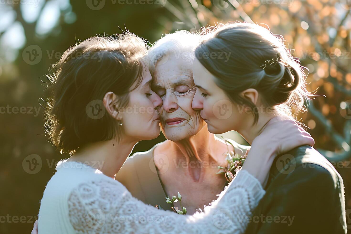 ai generato figlia, madre bacio anziano nonna foto