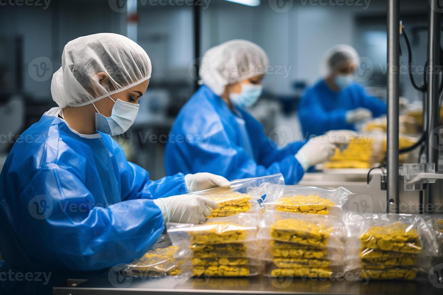 lavoratori nel un' cibo in lavorazione pianta. foto