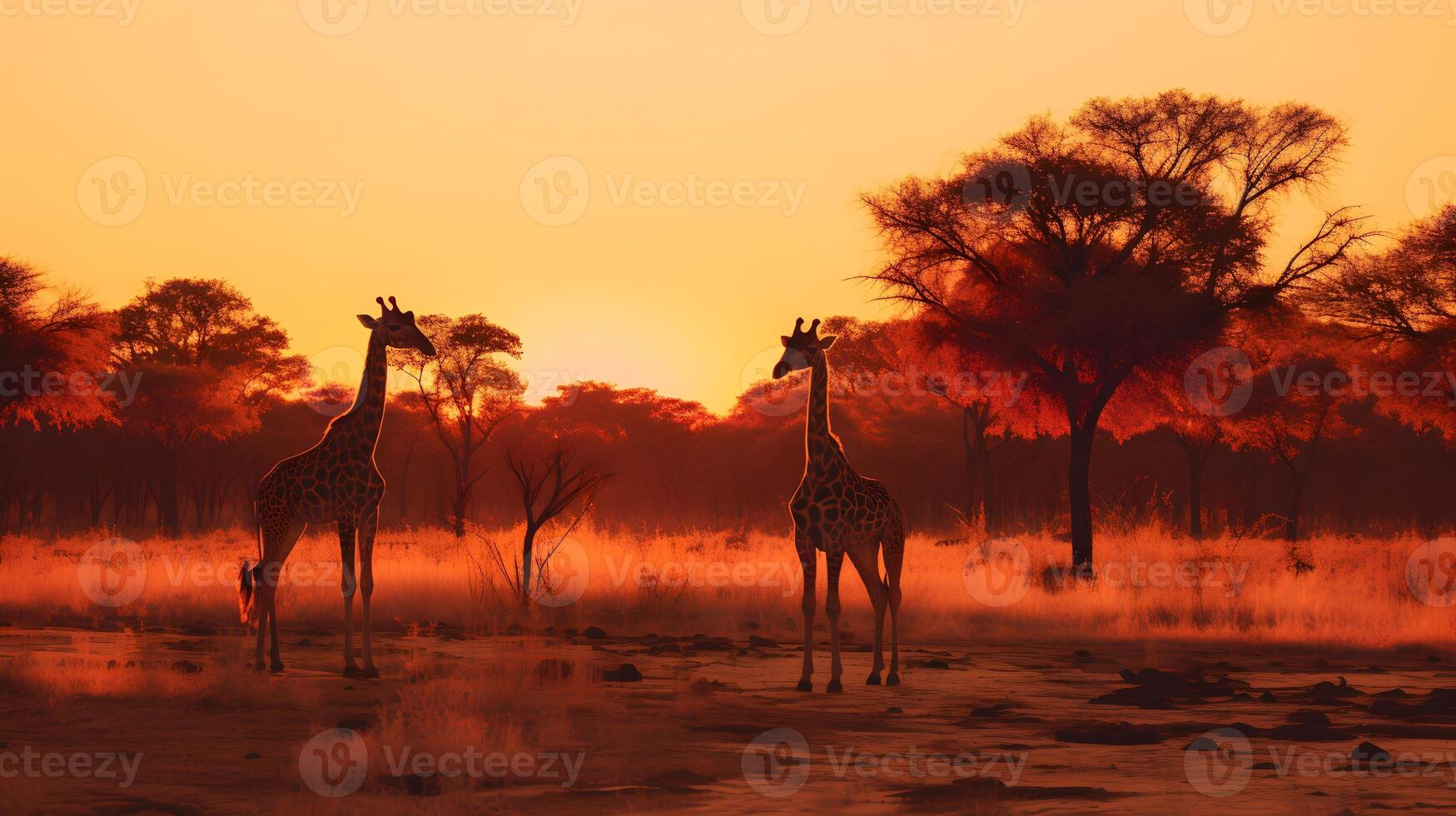 ai generato giraffe nel il savana a tramonto. il bellezza di animali selvatici. foto