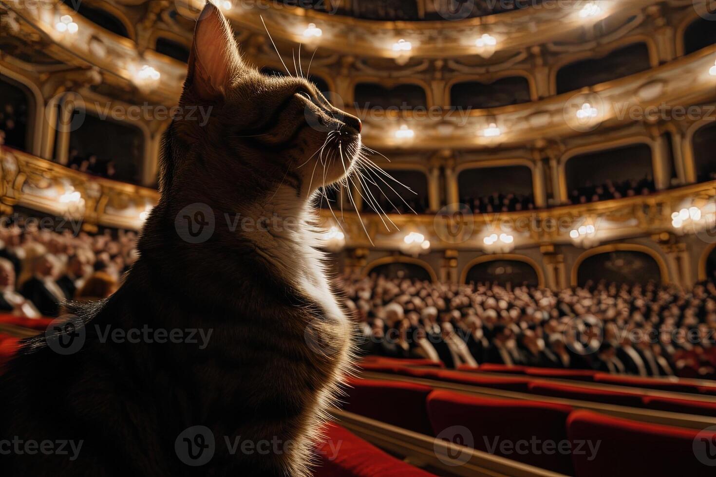 ai generato gatto cantando a il musica lirica foto