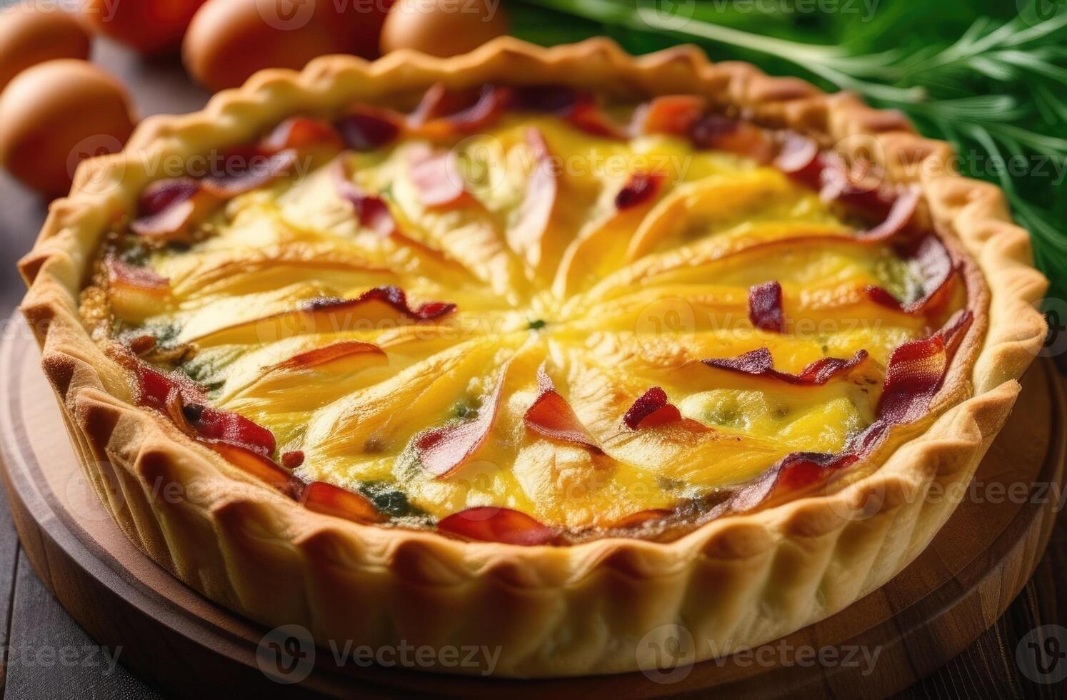 ai generato st. Patrick giorno, tradizionale irlandesi pasticcini, nazionale irlandesi cucina, quiche con patate e Bacon, fatti in casa torta foto