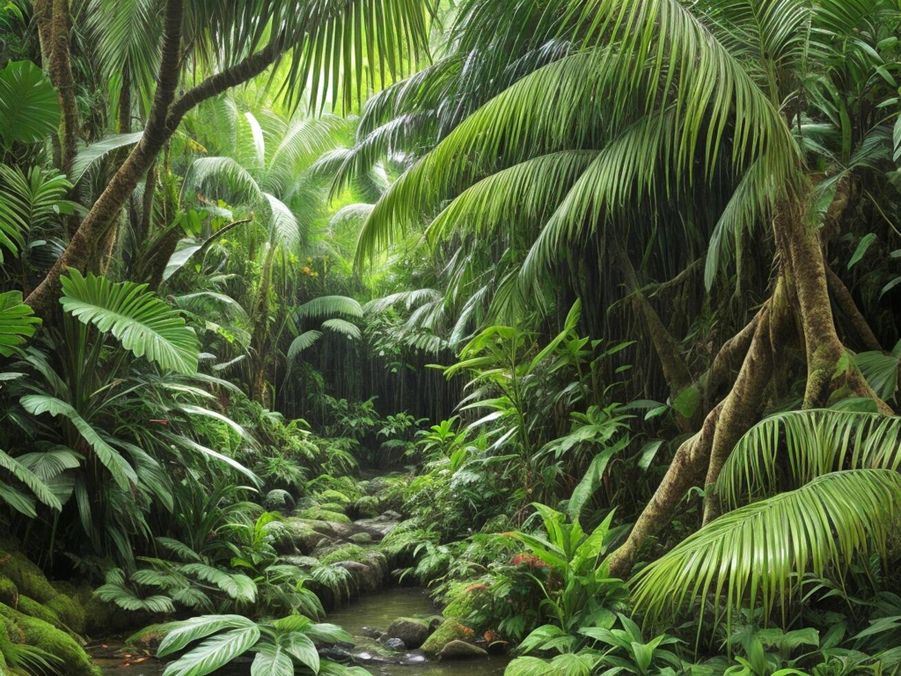 ai generato tropicale pioggia foresta naturale sfondo foto