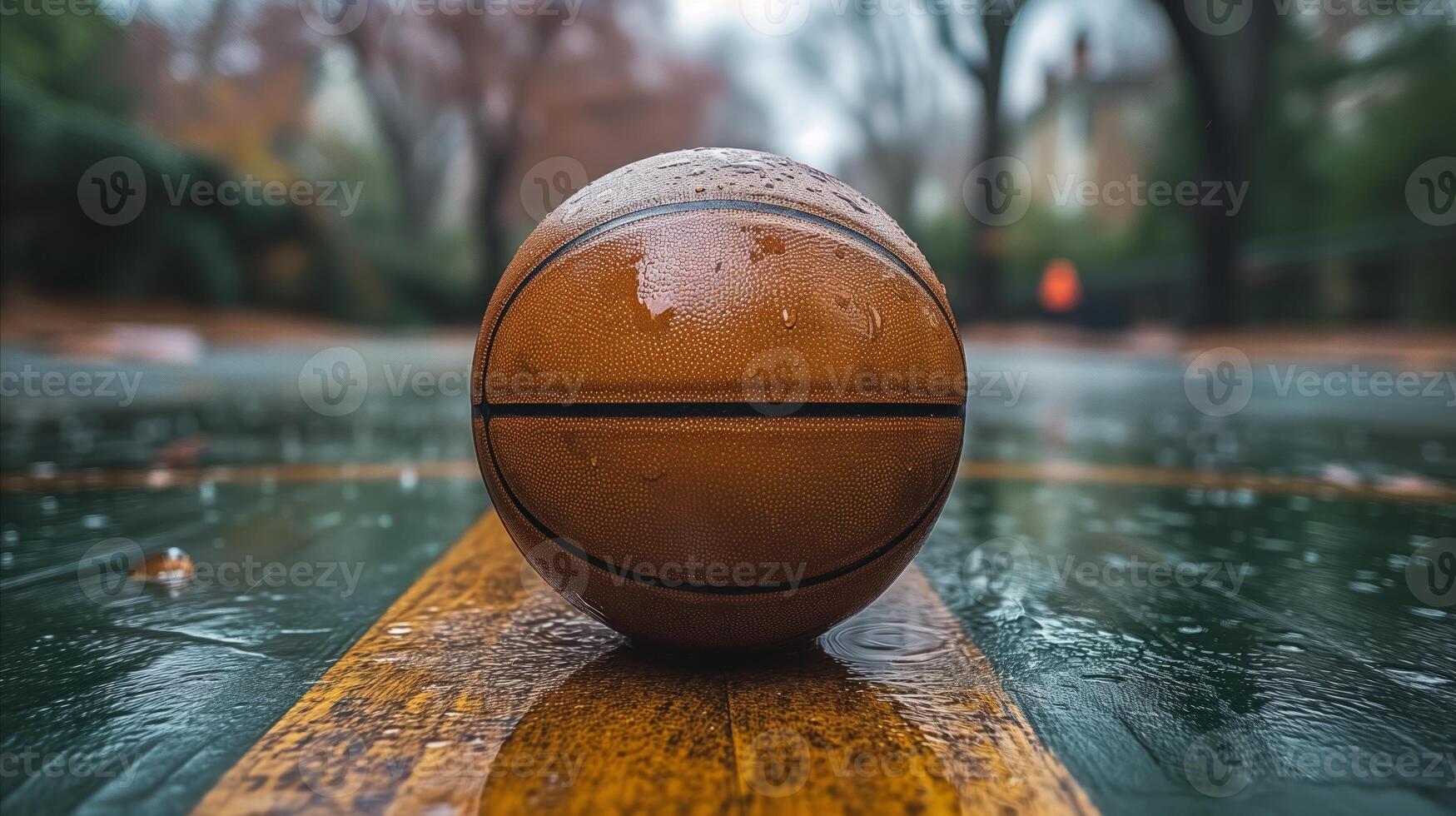 ai generato pallacanestro riposo su giallo polo foto