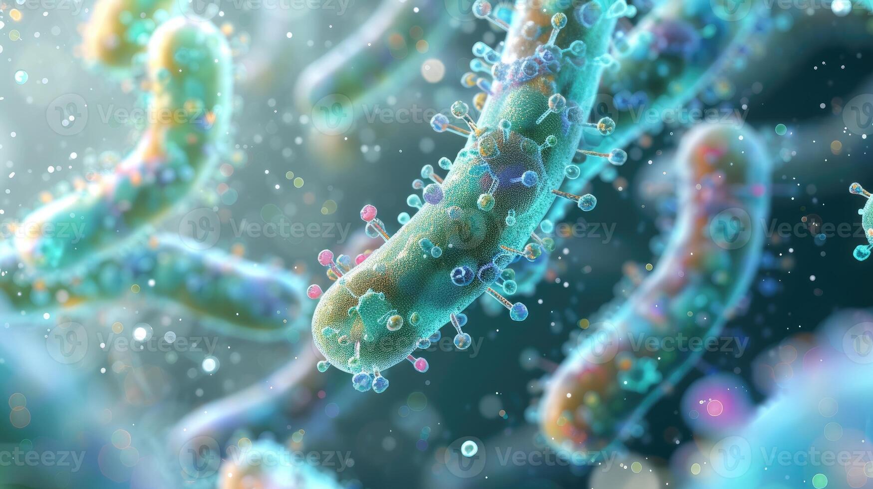 ai generato dettagliato avvicinamento vetrine 3d microscopico batteri, rivelatrice loro intricato strutture. ai generato. foto