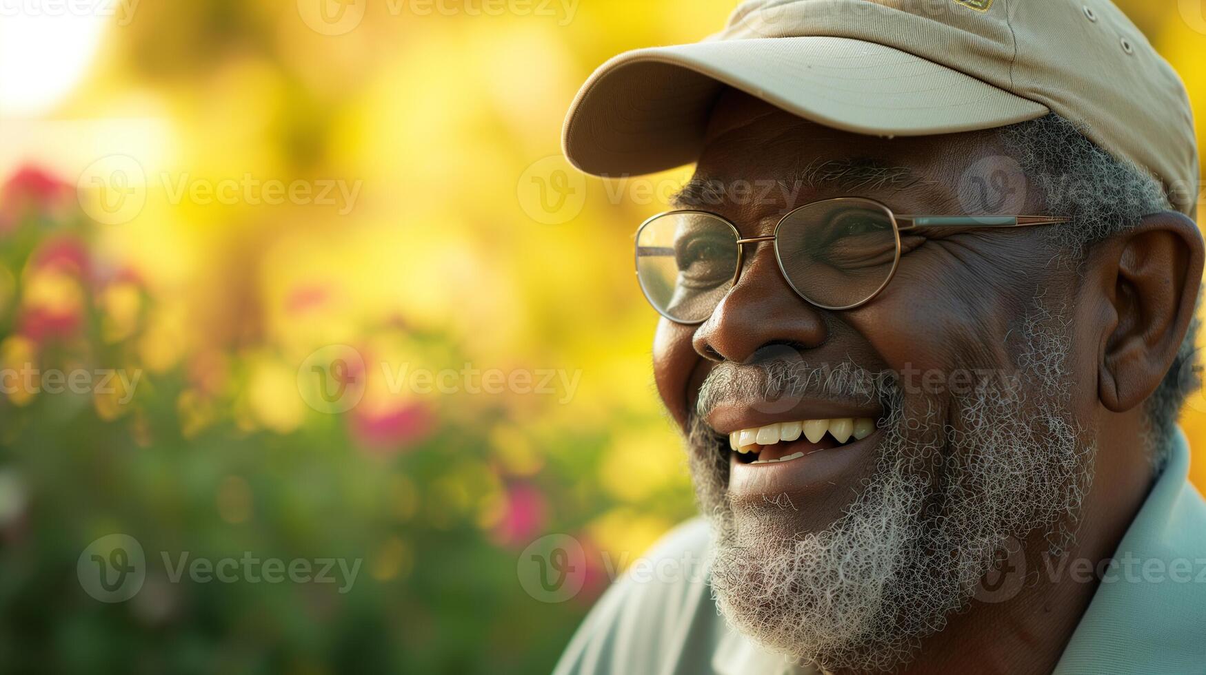 ai generato ritratto di contento anziano africano americano uomo con occhiali. foto