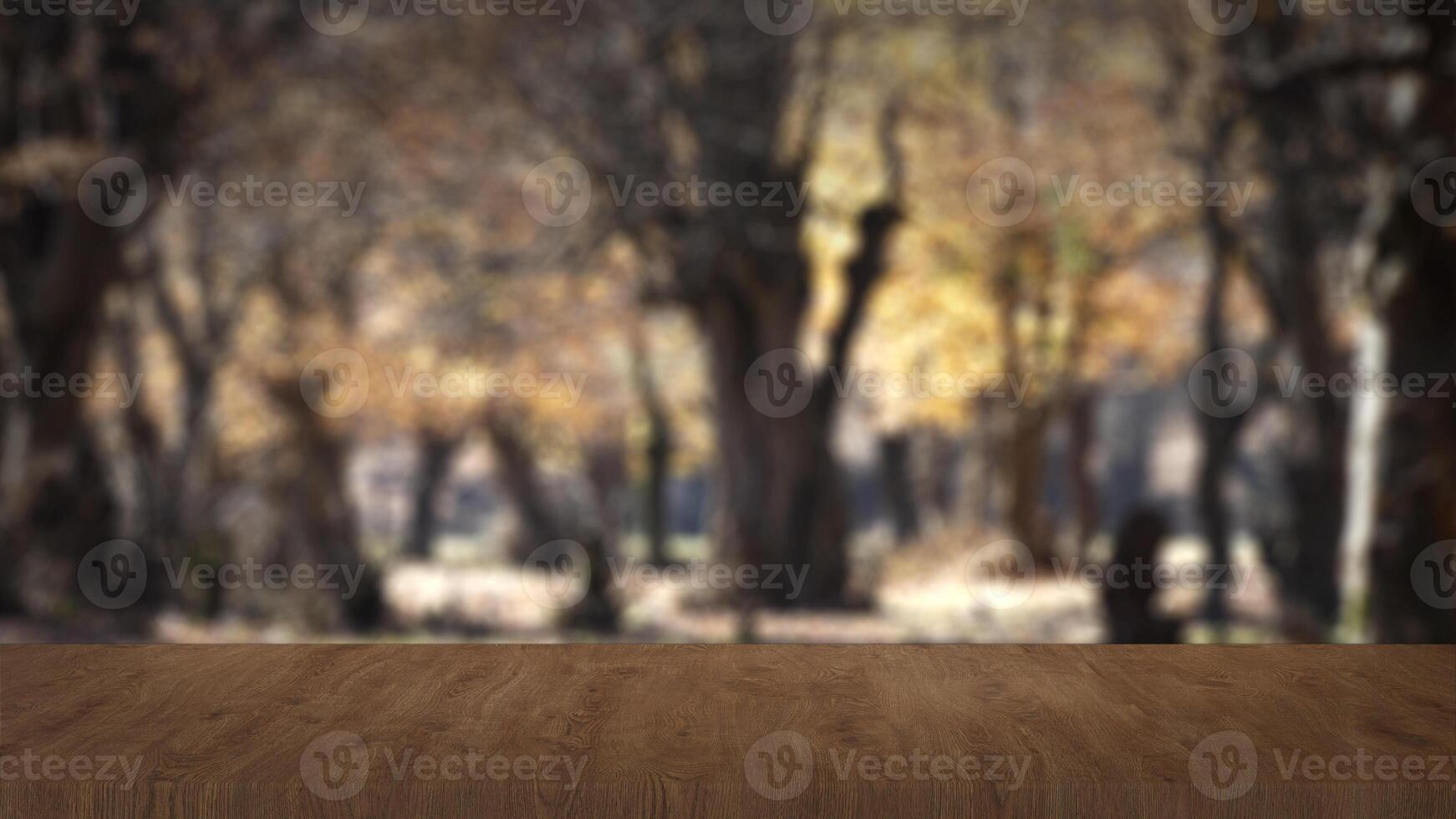 vuoto di legno tavolo con sfocato sfondo. bene per Prodotto preparativi foto