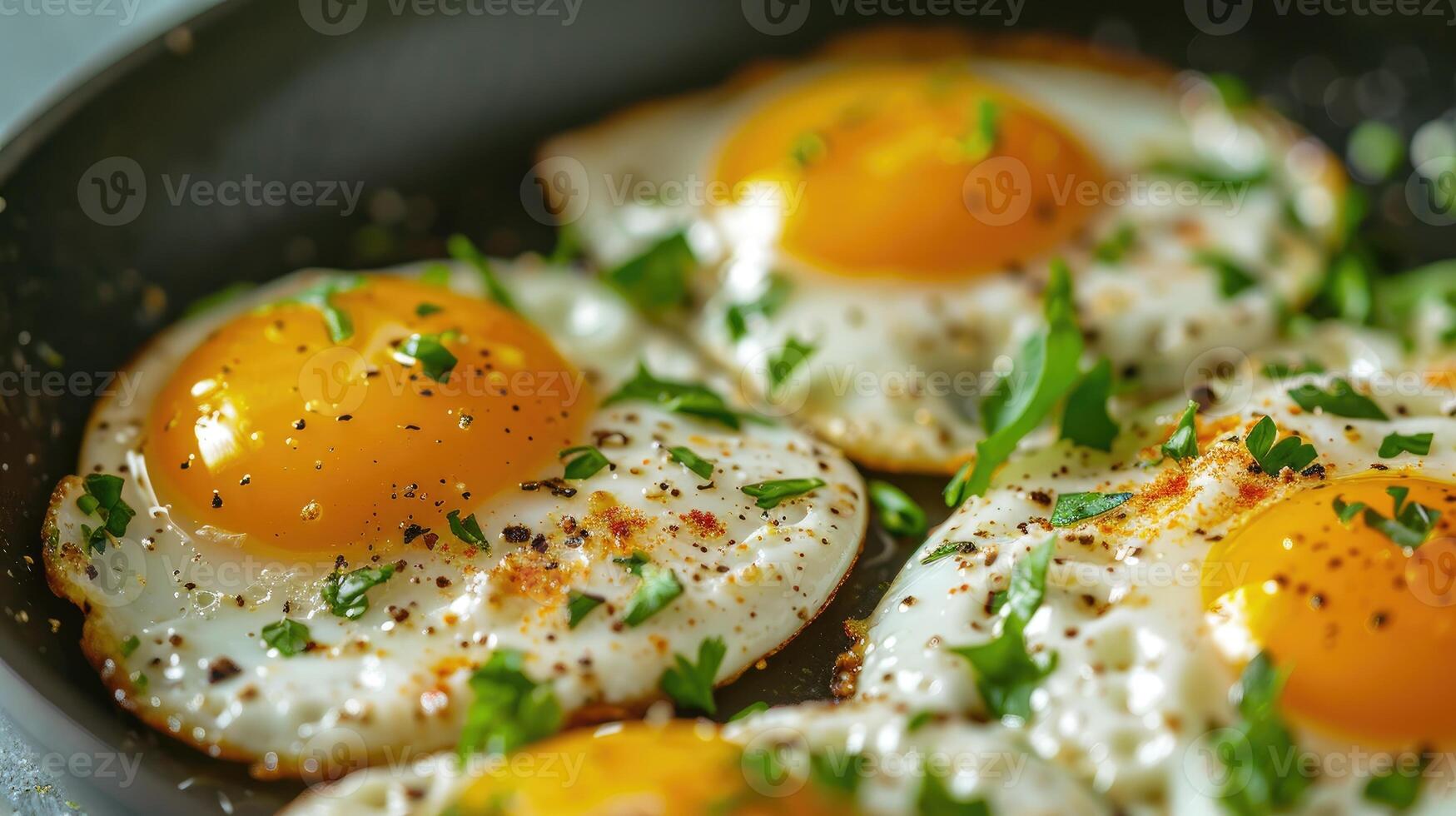 ai generato saltato in padella uova condito con erbe aromatiche e spezie, un' saporito prima colazione sensazione, ai generato. foto