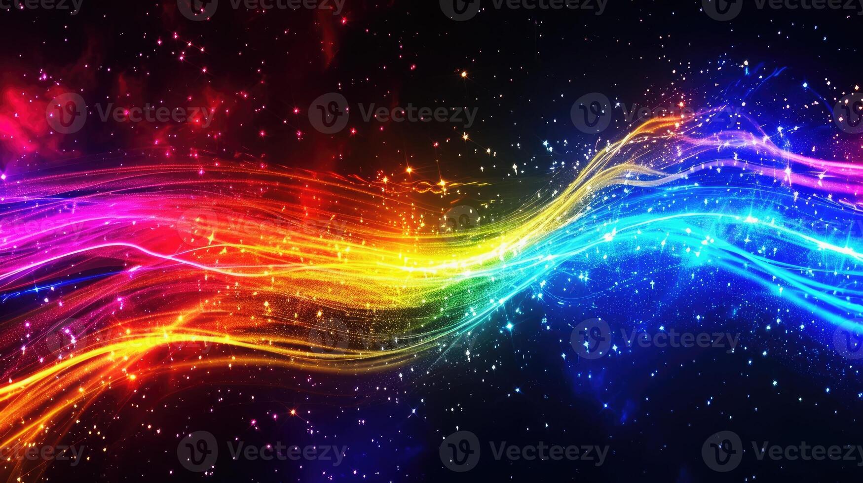 ai generato un' ipnotizzante Schermo di color arcobaleno scintille e plasma leggero sentieri, vivace e pieno di energia, ai generato foto