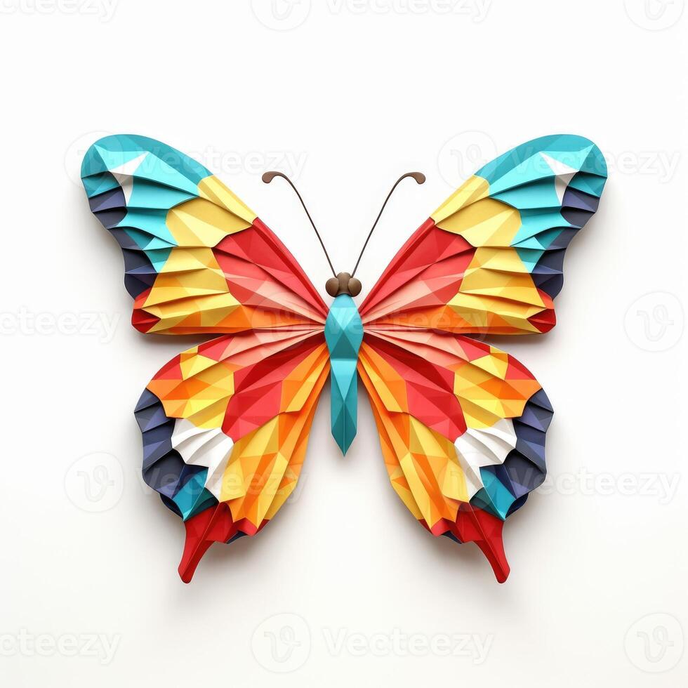 ai generato colorato origami la farfalla, unico carta poligono opera d'arte, ideale animale domestico concetto, ai generato foto