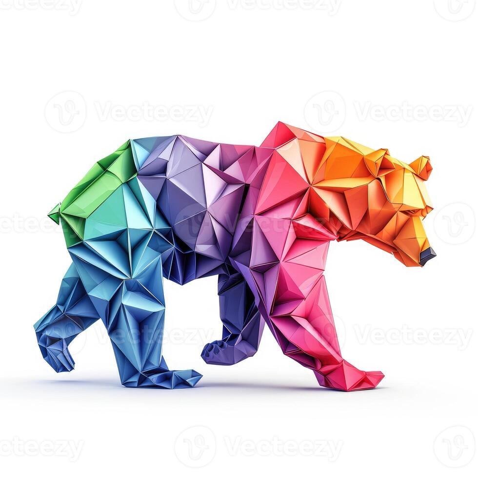 ai generato colorato origami orso, unico carta poligono opera d'arte, ideale animale domestico concetto, ai generato foto