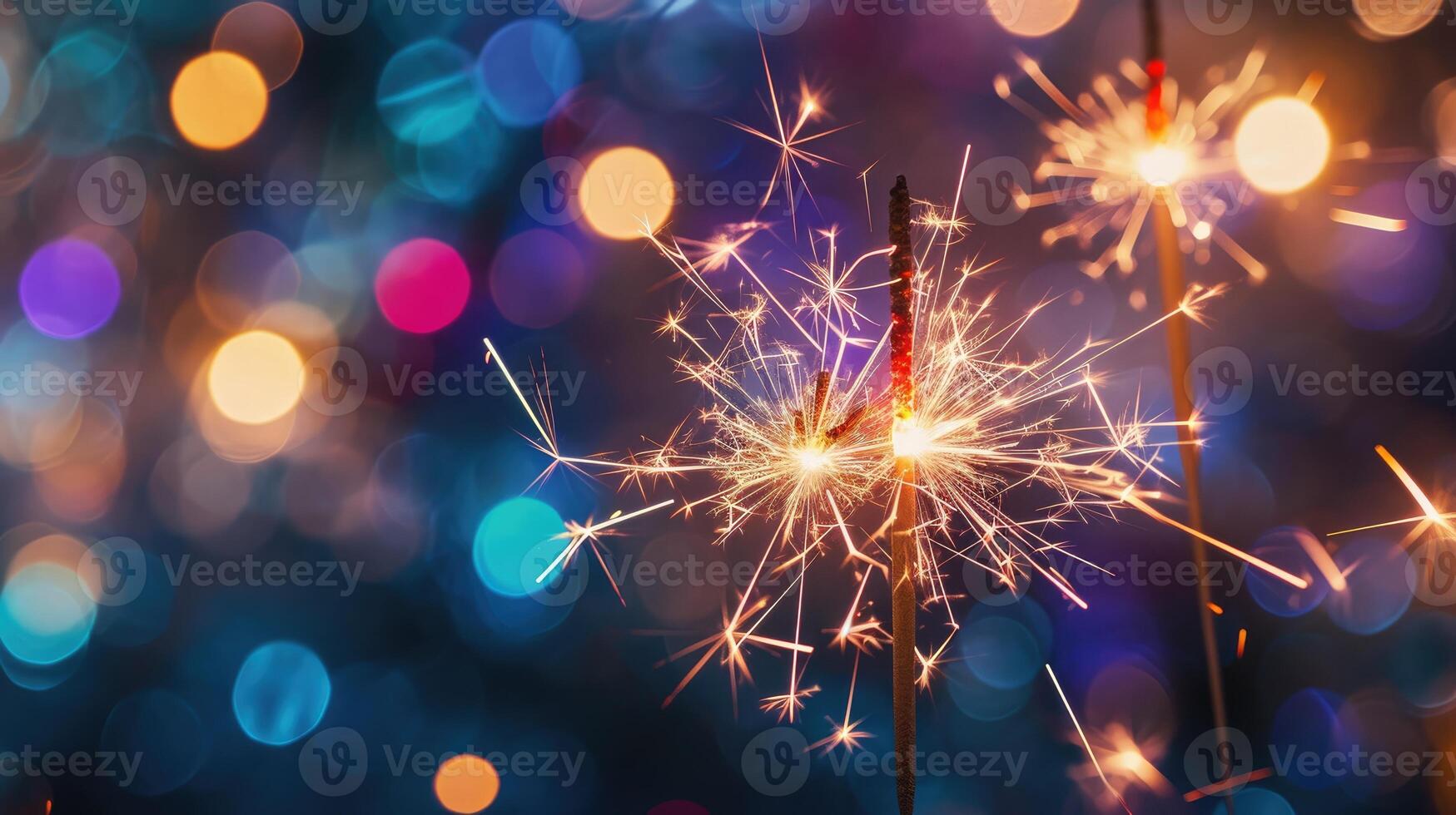 ai generato vivido fuochi d'artificio scoppiare nel celebrazione, con sparklers raggiante contro un' bokeh sfondo, ai generato foto