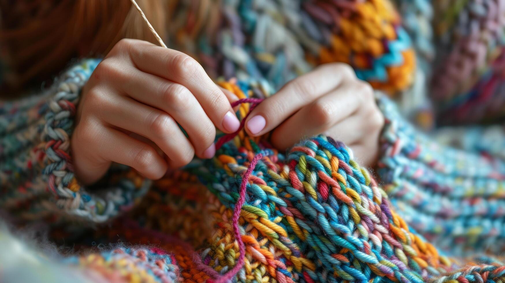 ai generato donna maglia un' maglione a partire dal multicolore discussioni foto