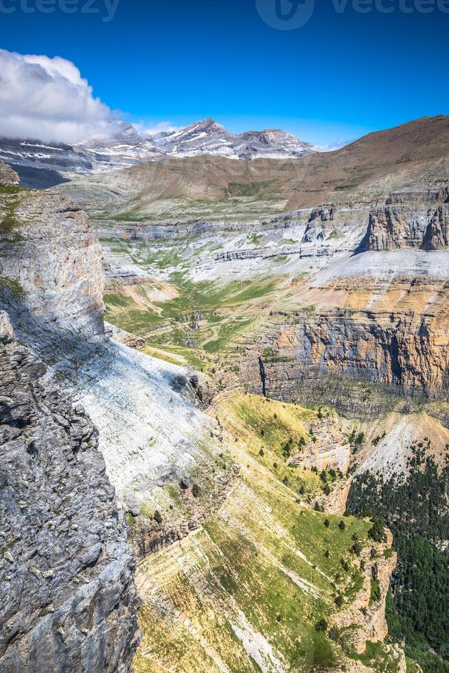 vista di monte perdido e di Ordesa valle nel il spagnolo nazionale parco ordesa e monte perduto, pirenei foto