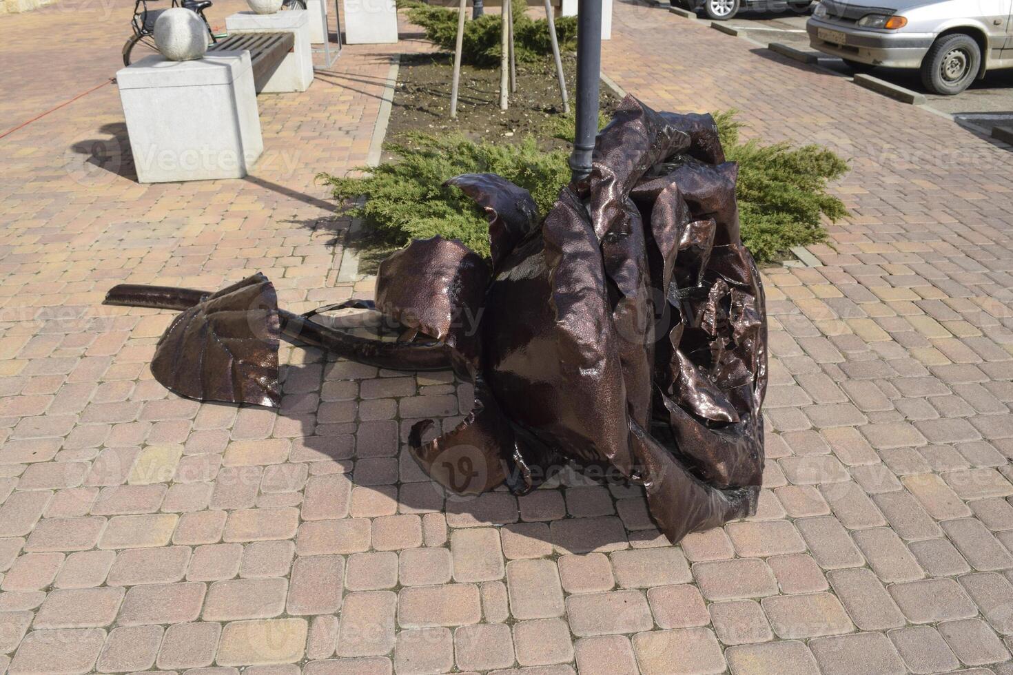 acciaio rosa su il strada vicino parco nel il villaggio. foto