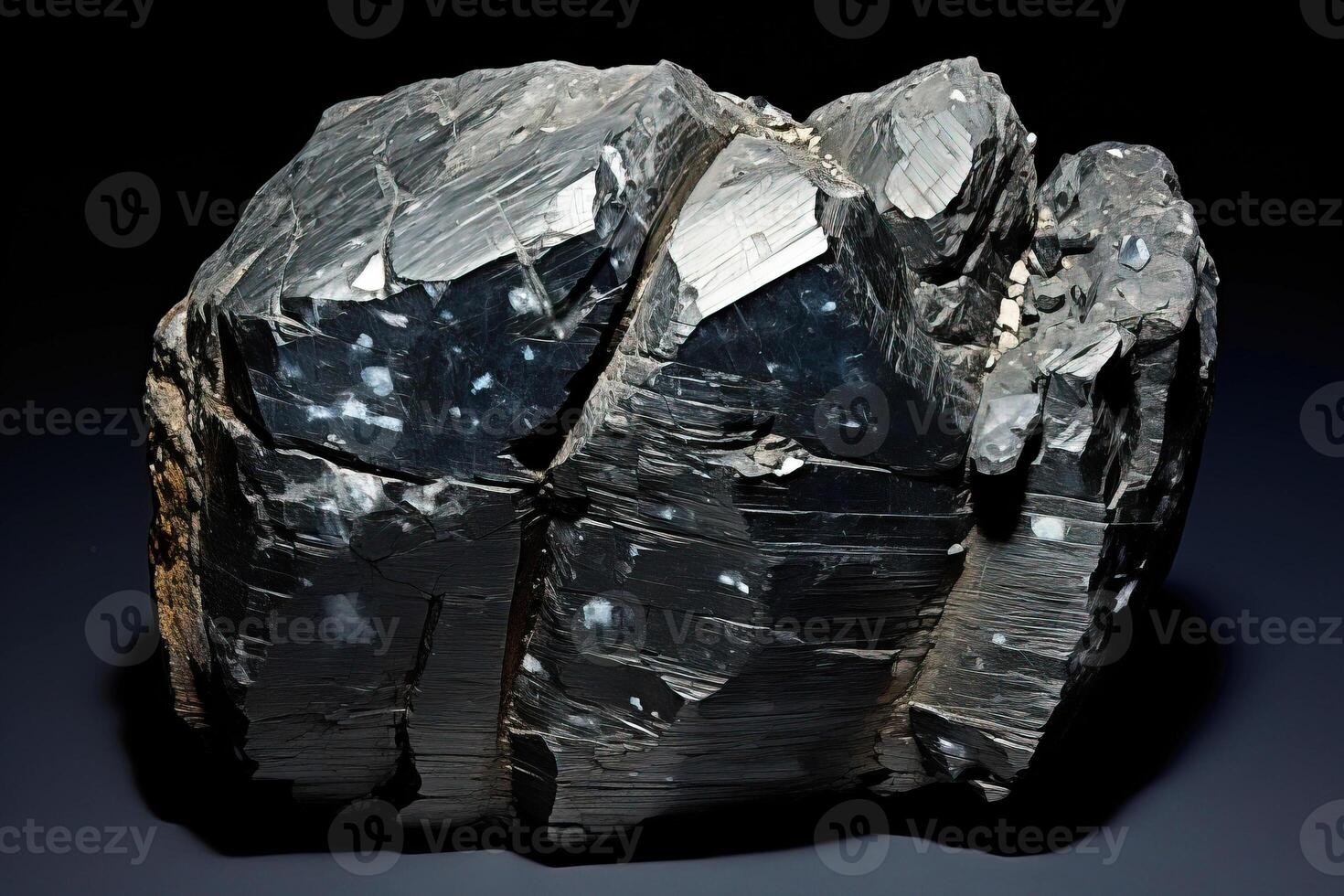 ai generato ullmannite è un' raro prezioso naturale pietra su un' nero sfondo. ai generato. foto