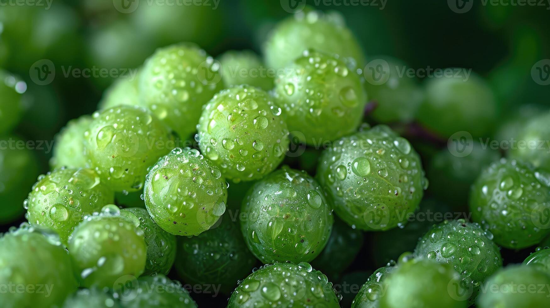 ai generato un' grappolo di fresco verde uva, un artistico preparativi per estetico appello. uva sfondo. foto