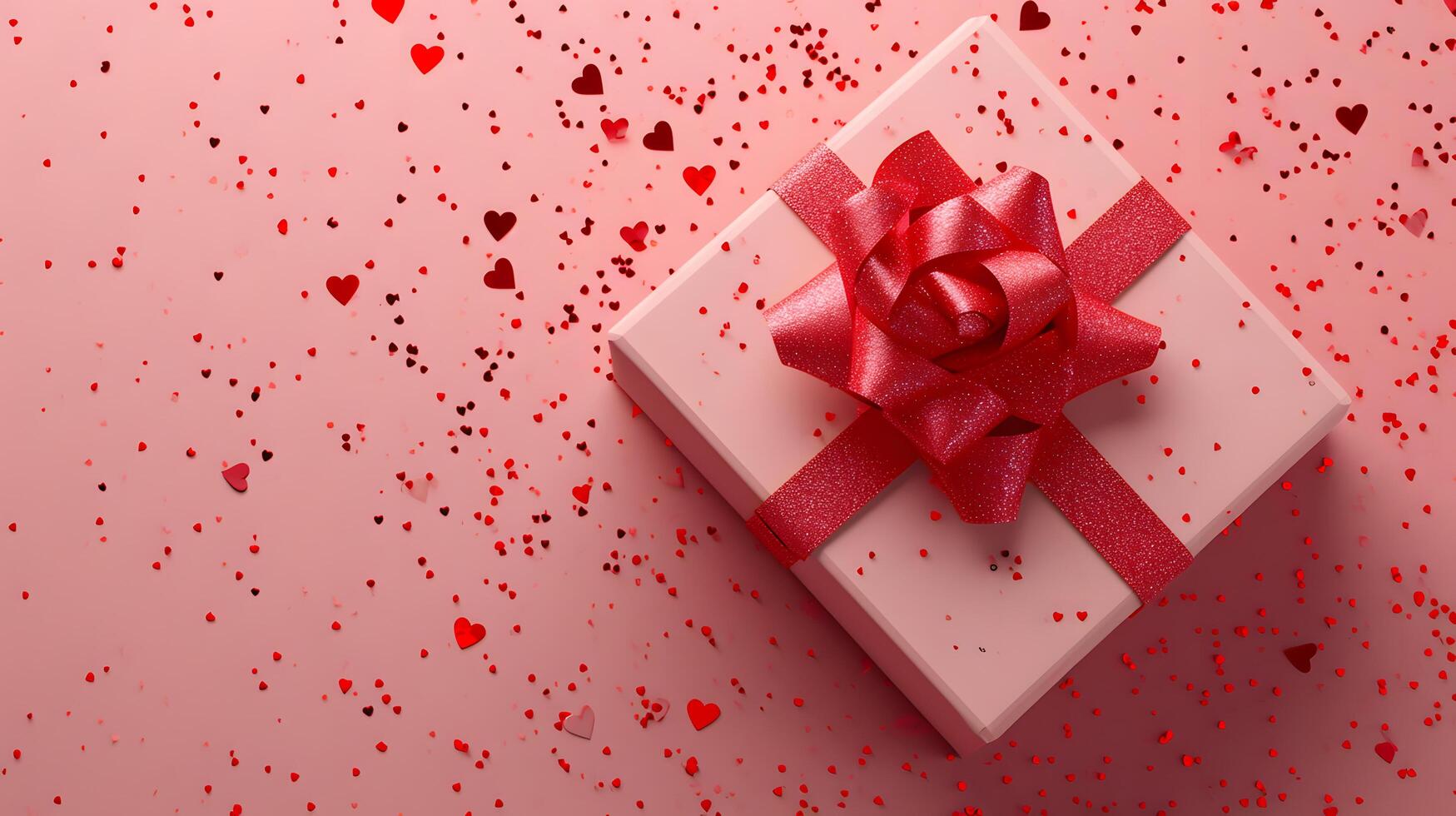 ai generato sorpresa vacanza regalo scatola con rosso nastro su un' festivo sfondo, Perfetto per Natale, San Valentino giorno, compleanni, anniversari, e altro gioioso celebrazioni foto