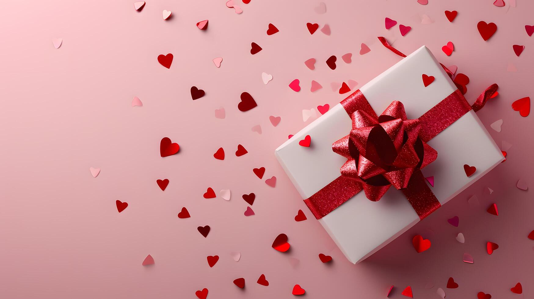 ai generato sorpresa vacanza regalo scatola con rosso nastro su un' festivo sfondo, Perfetto per Natale, San Valentino giorno, compleanni, anniversari, e altro gioioso celebrazioni foto