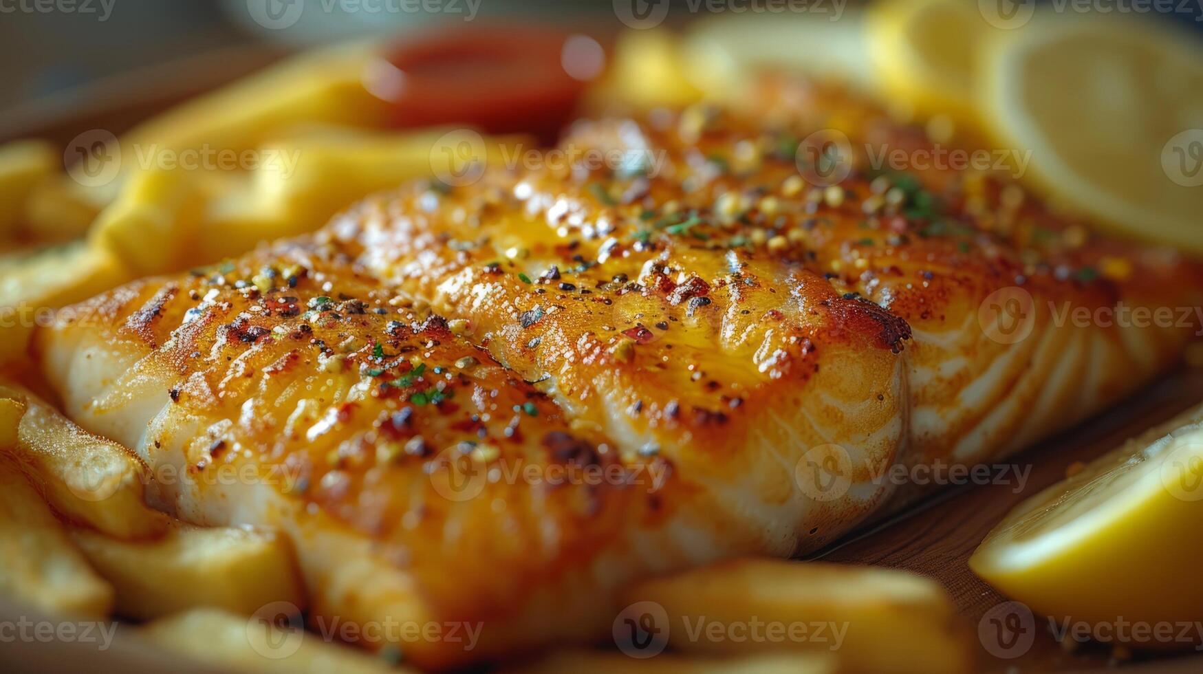 ai generato vicino su Visualizza di delizioso pesce e patatine fritte. veloce cibo concetto. foto