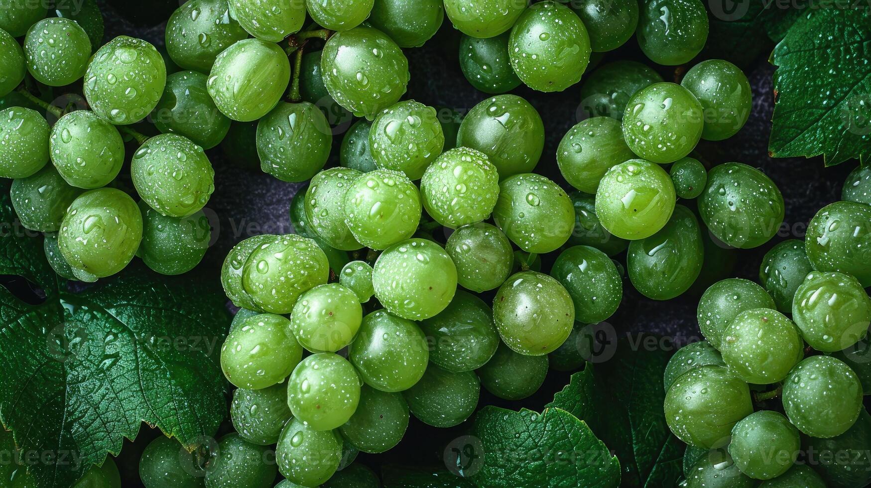 ai generato un' grappolo di fresco verde uva, un artistico preparativi per estetico appello. uva sfondo. foto