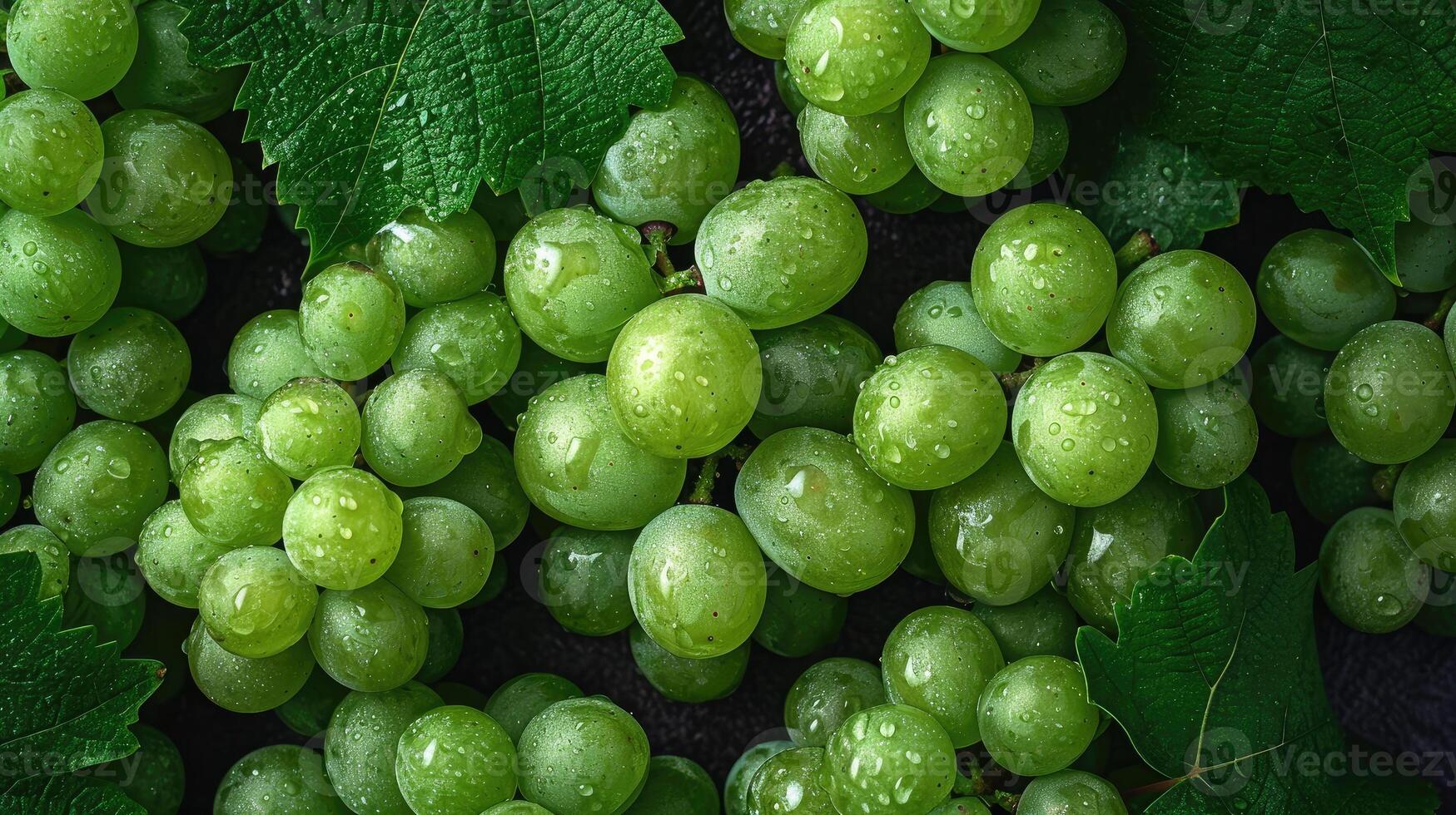 ai generato un' grappolo di fresco verde uva, un artistico preparativi per estetico appello. uva sfondo. foto