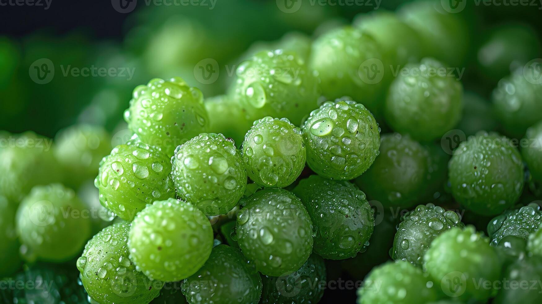 ai generato un' grappolo di fresco verde uva, un artistico preparativi per estetico appello. uva sfondo. foto