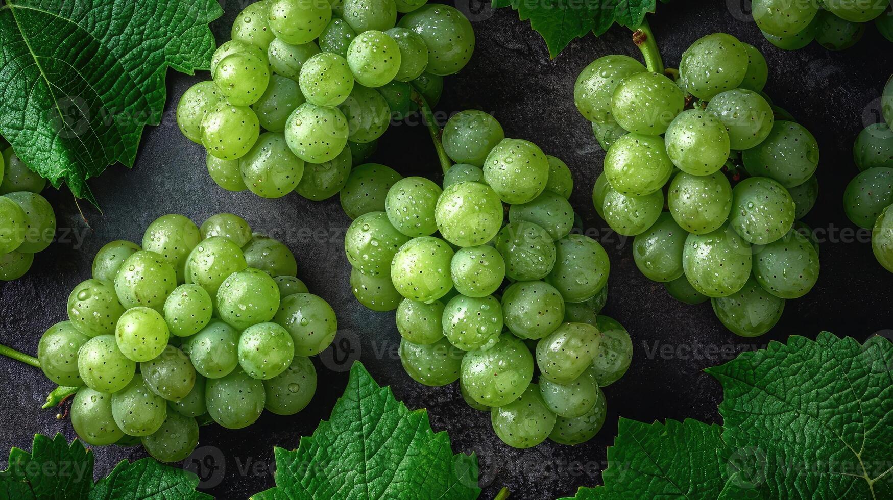 ai generato un' grappolo di fresco verde uva, un artistico preparativi per estetico appello. uva sfondo. foto