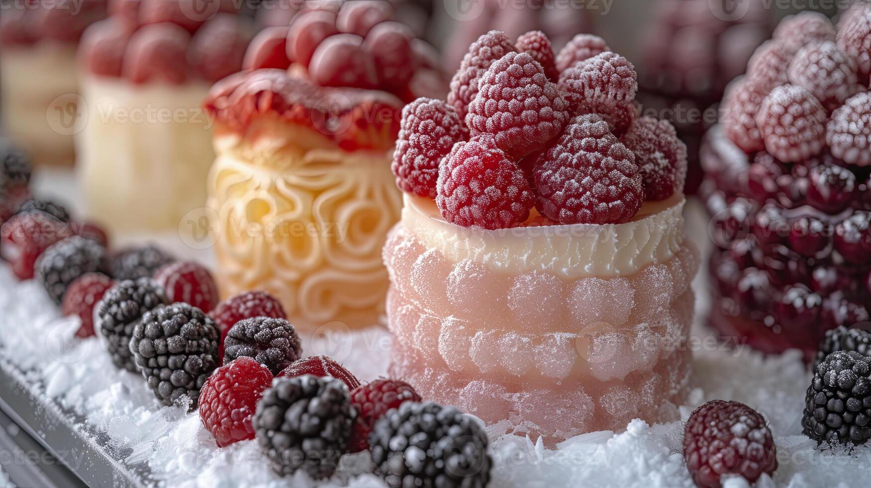 ai generato dolce torta dolce servito freddo. dolce torta e frutta dolce sfondo. foto