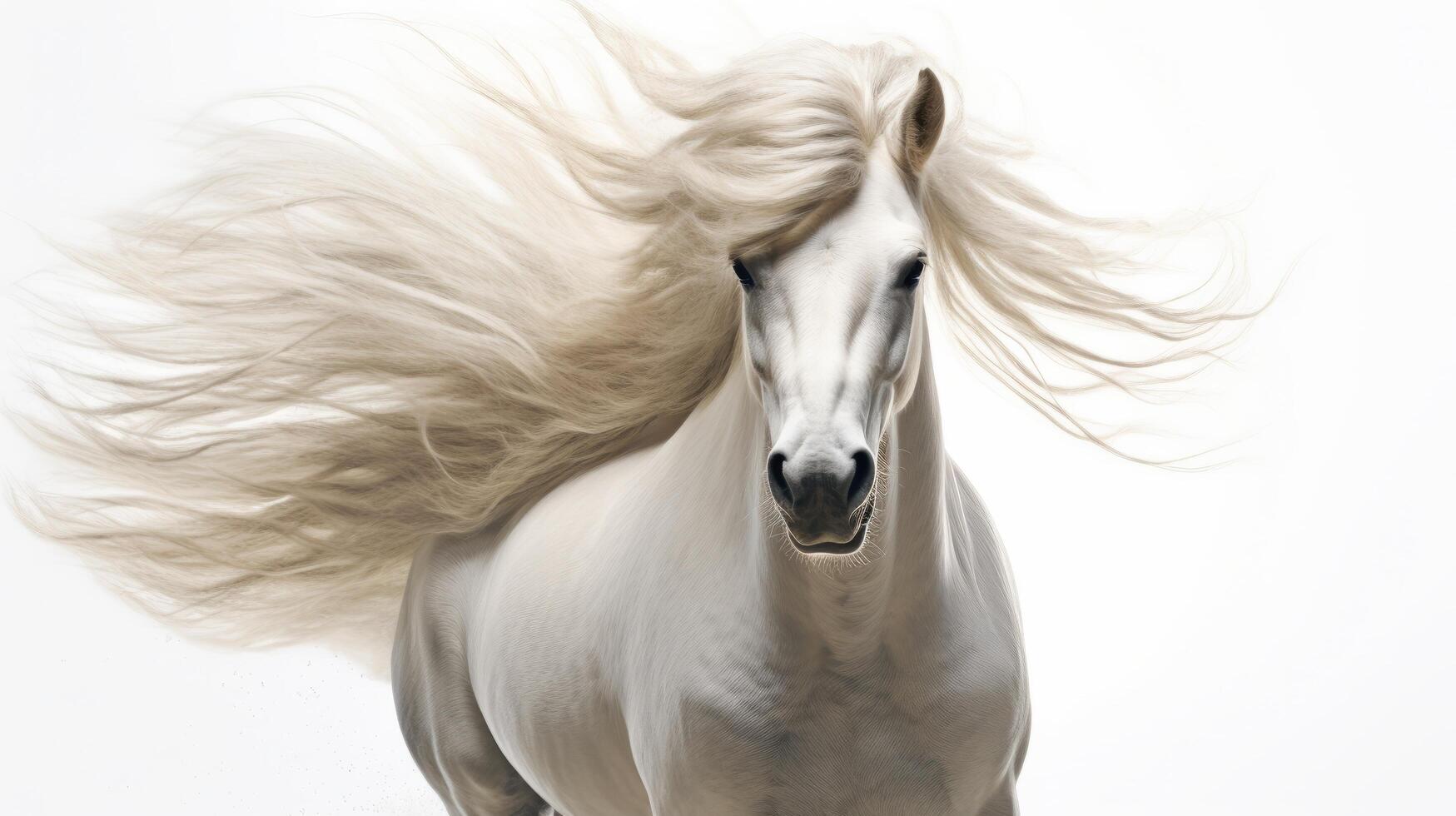 ai generato animale diritti concetto bianca cavallo con fluente criniera foto