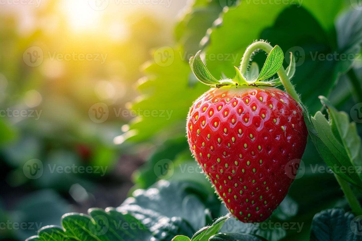 ai generato fragola frutta in crescita nel il campo. fresco fragole nel il campo. foto